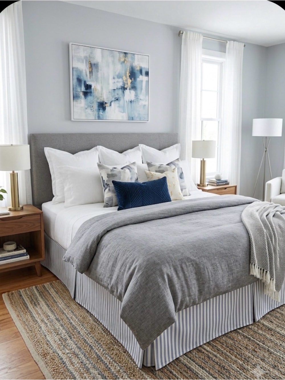 NEW IKEA FLEKKE Blue and White Striped King size Bed Skirt